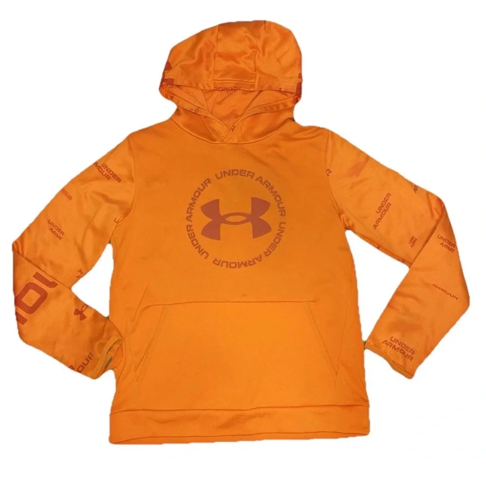 Under Armour Hunting Orange Hoodie Pullover Boys Large Kangaroo Pocket Sweat
